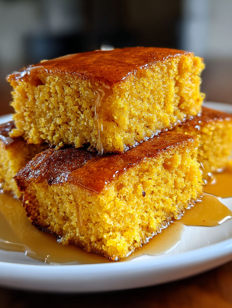 A plate of honey pumpkin cornbread.