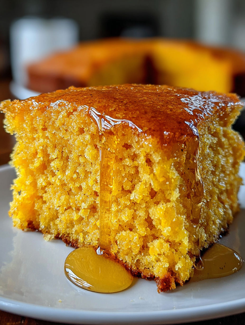 A slice of honey pumpkin cornbread.