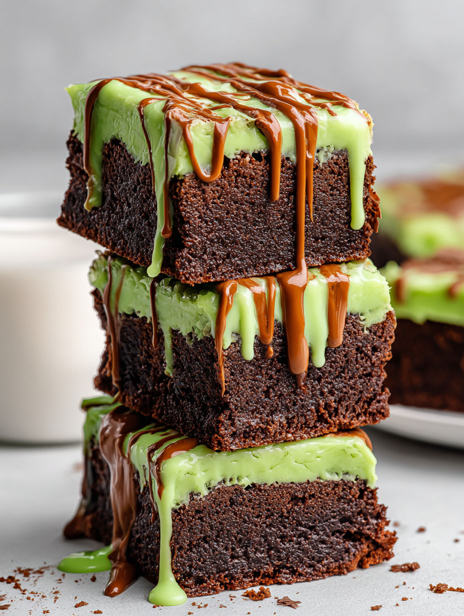 Green Monster Brownies with chocolate drizzle.