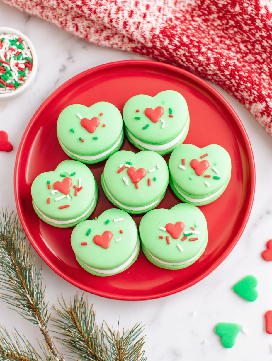 A plate of green heart shaped cookies.