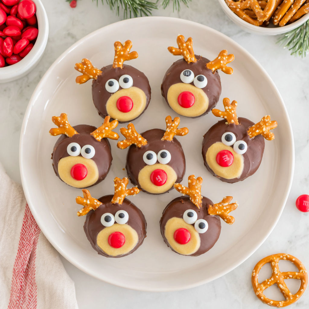 A plate of chocolate reindeer cookies.