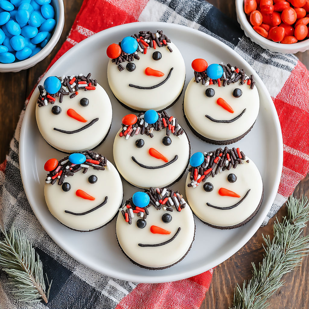 Snowman Oreos on a plate.