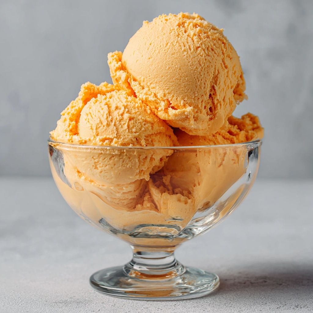 A bowl of orange ice cream.