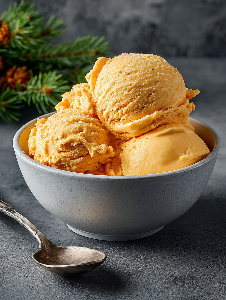 A bowl of orange ice cream.