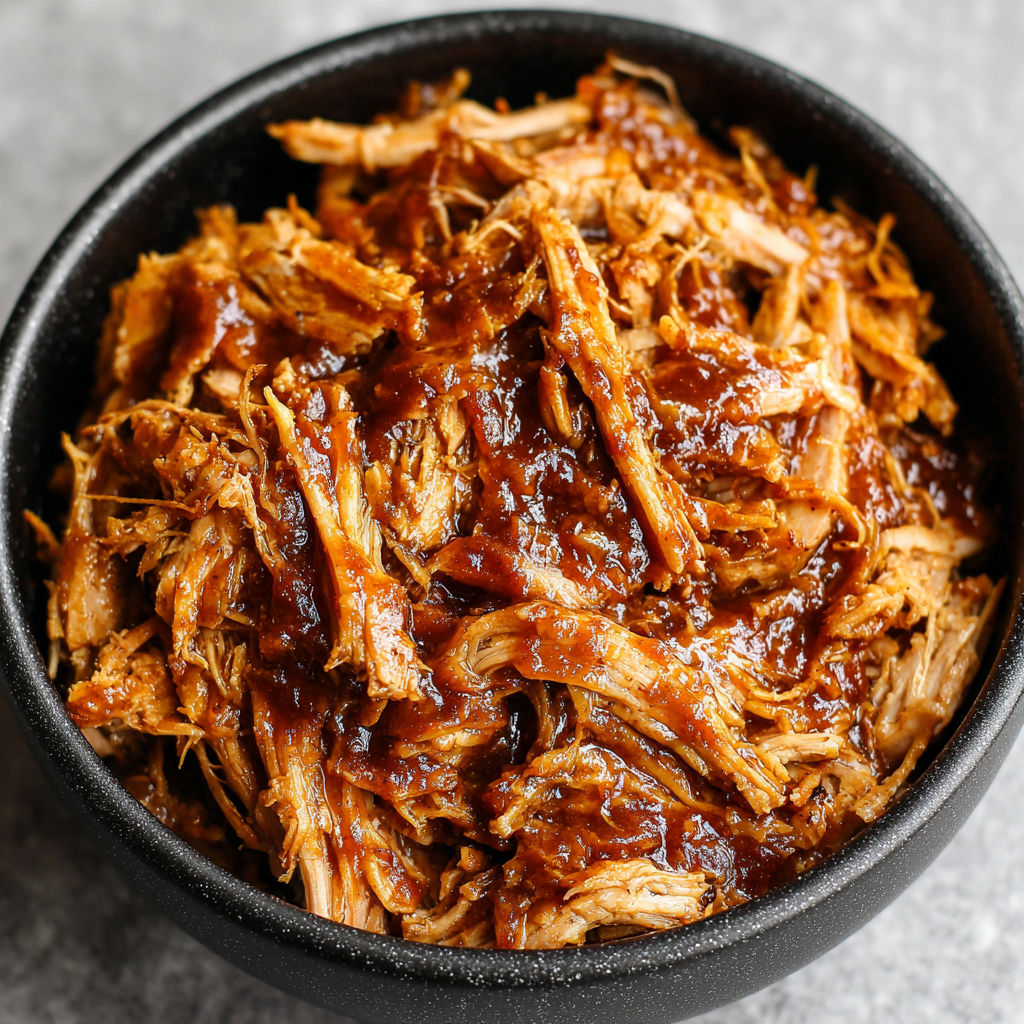 A bowl of slow cooker BBQ pulled pork.
