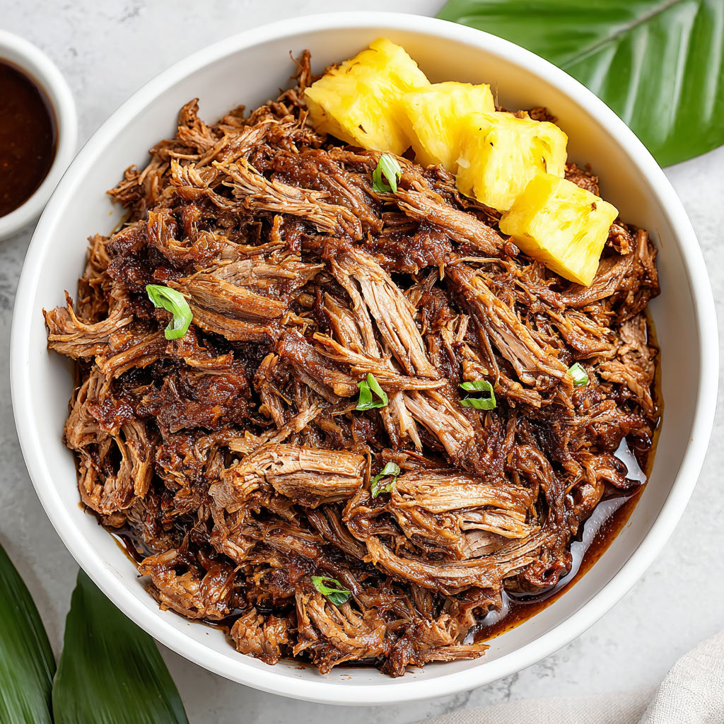 A bowl of slow cooker Kalua pork.