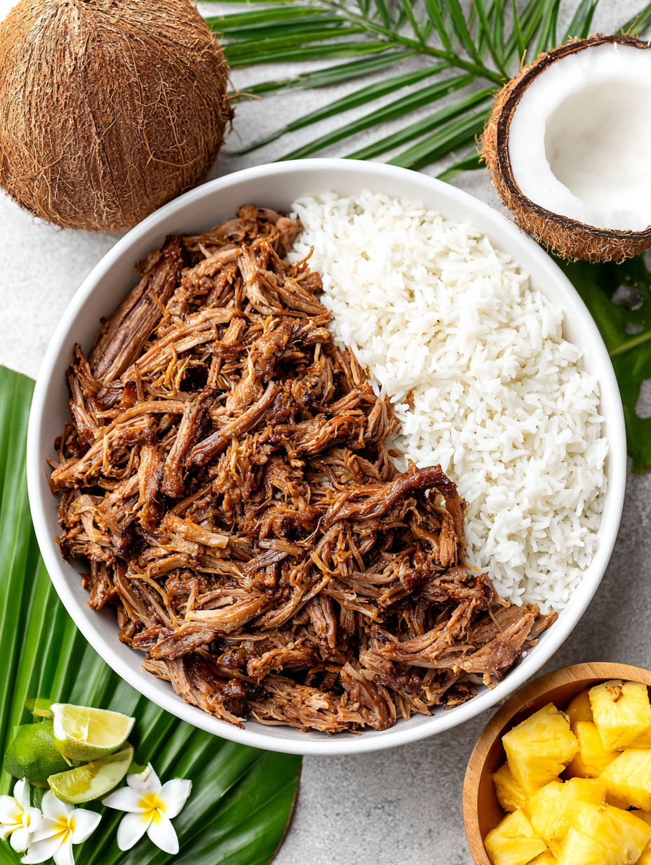 A bowl of slow cooker Kalua pork.