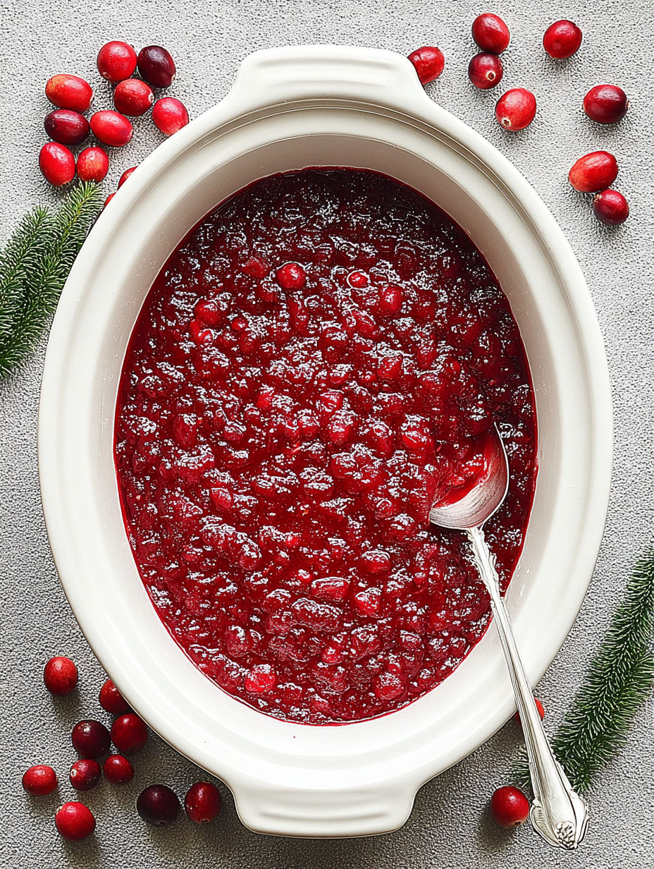 A bowl of cranberry sauce with a spoon in it.