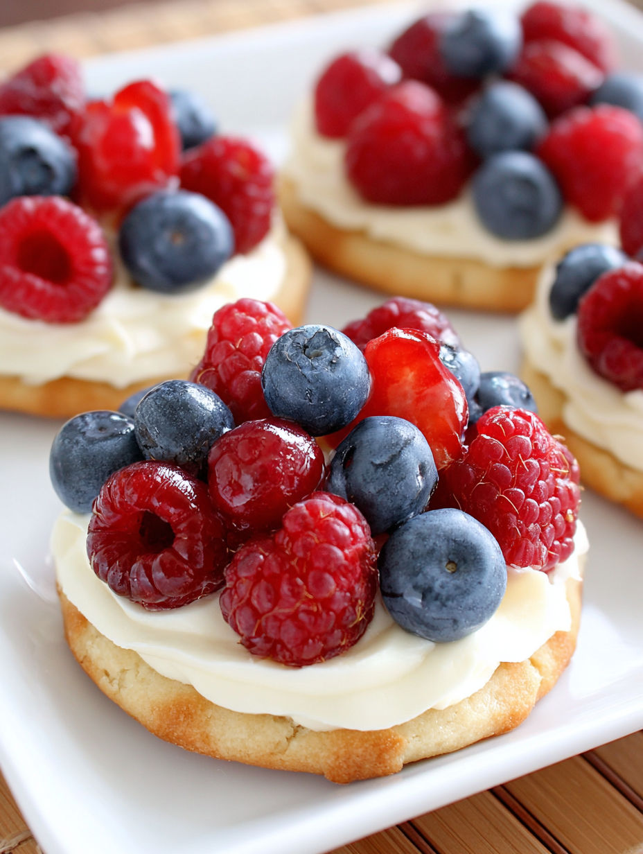 A plate of mini fruit pizza cookies.