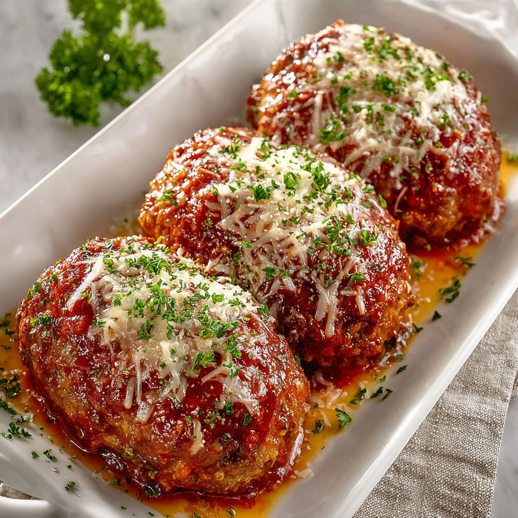 Two mini meatloaves with cheese on a white plate.