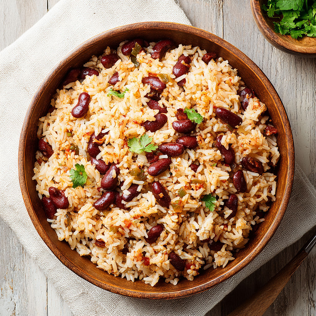 A bowl of rice with red beans.