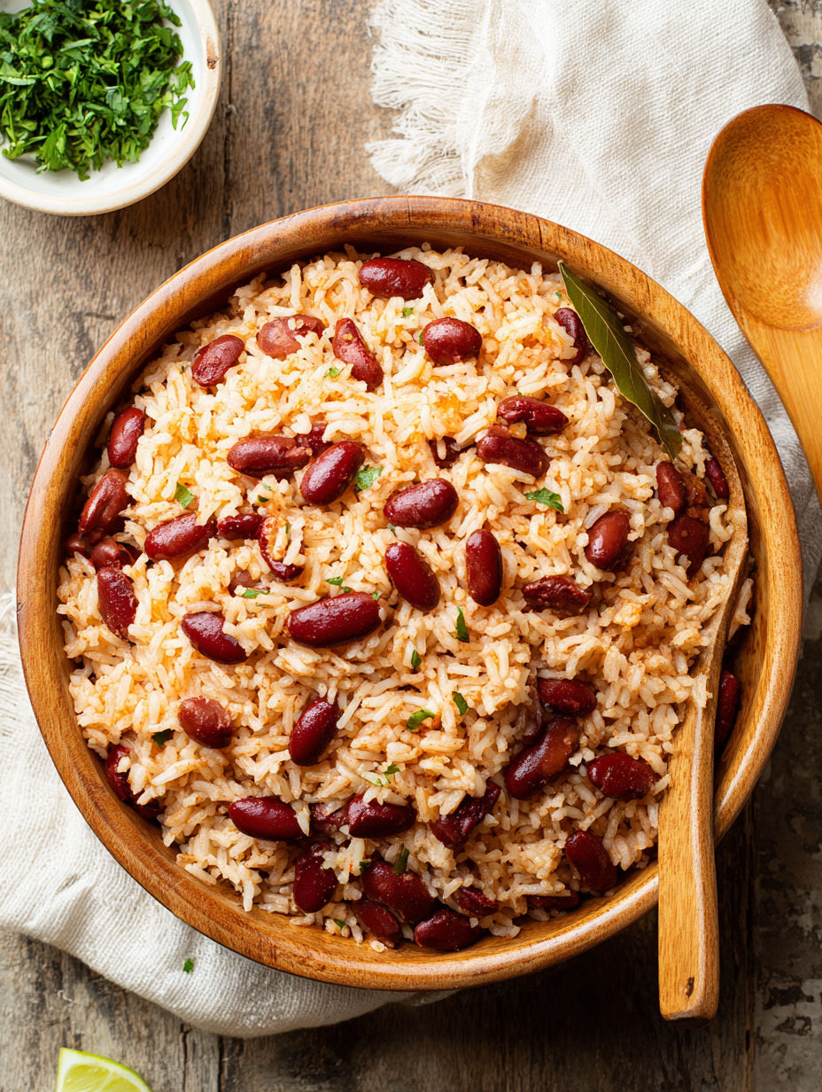 A bowl of rice with red beans.