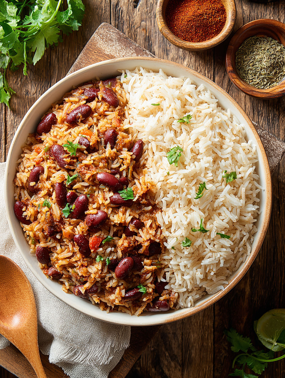 A plate of rice and beans.