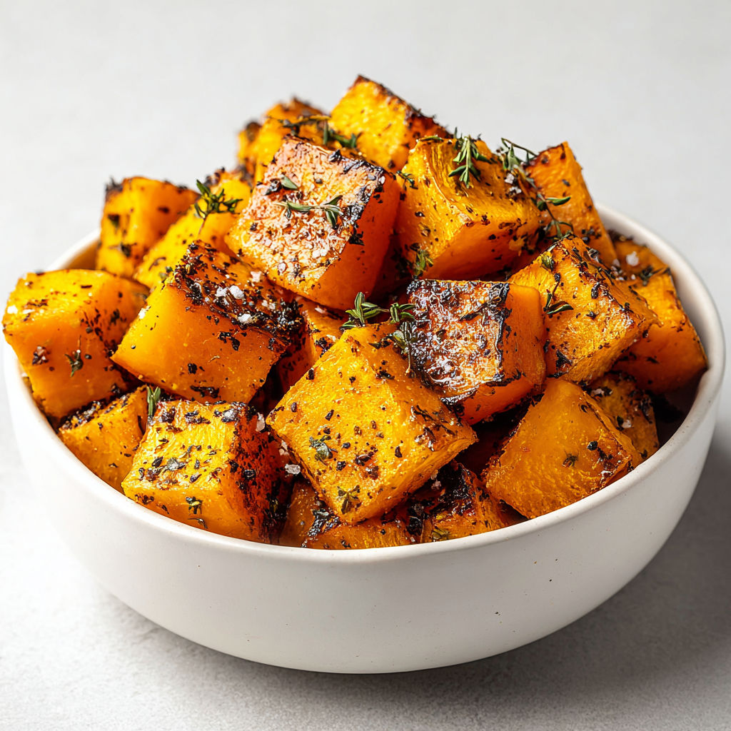 A bowl of roasted pumpkin with spices.