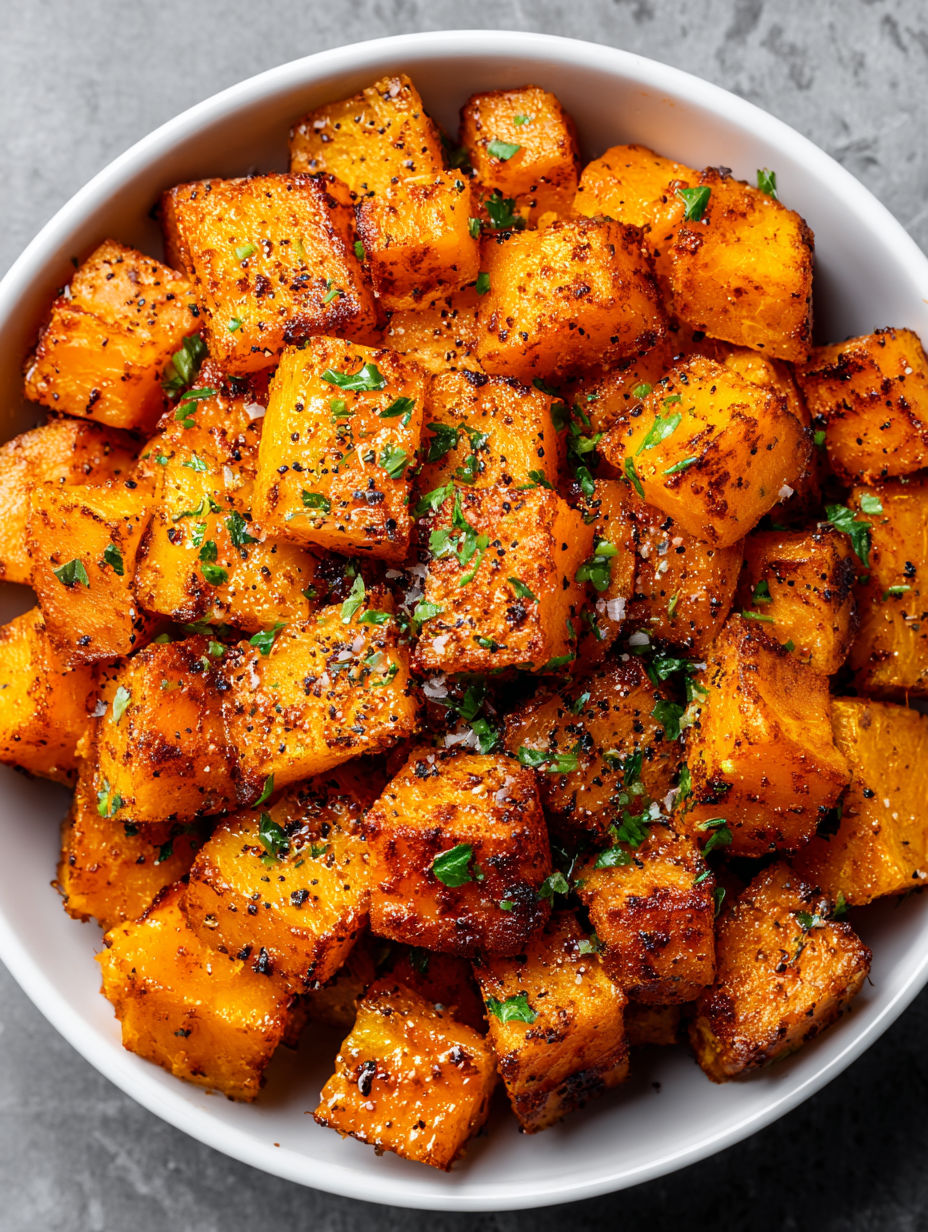 A bowl of air fryer pumpkin with spices.