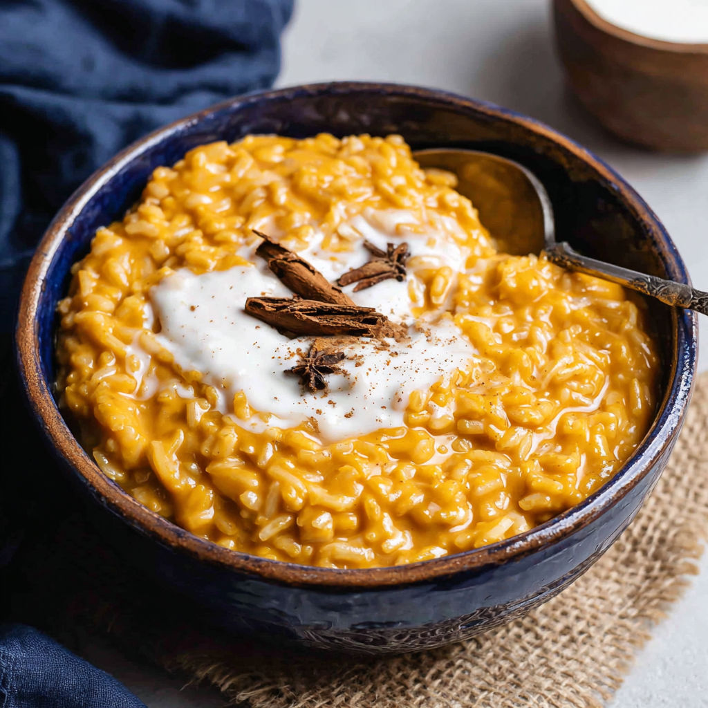 A bowl of creamy pumpkin arroz con leche.
