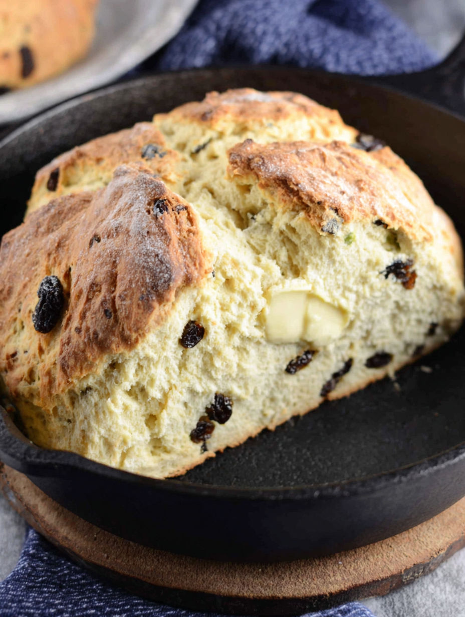 A loaf of Irish soda bread in a pan.