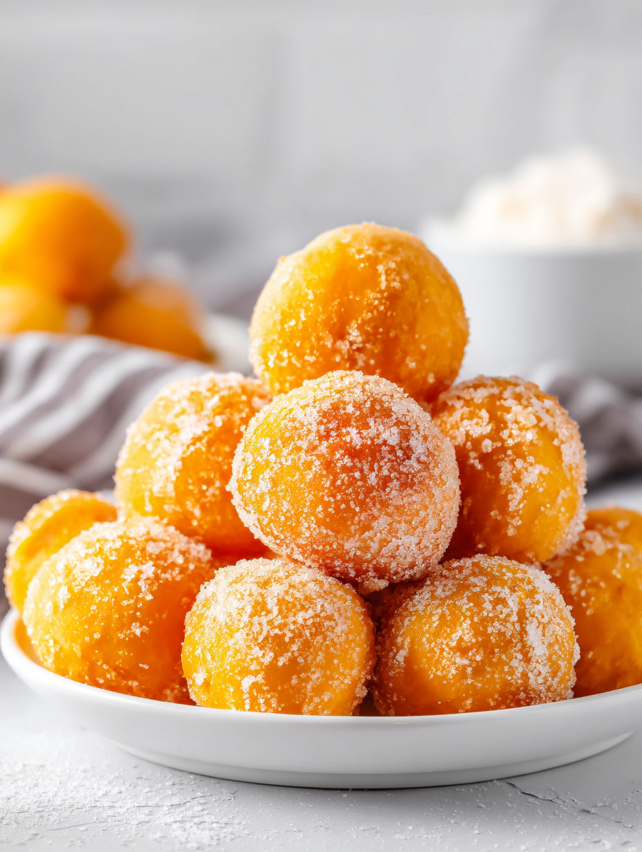 A bowl of sugar coated doughnuts.