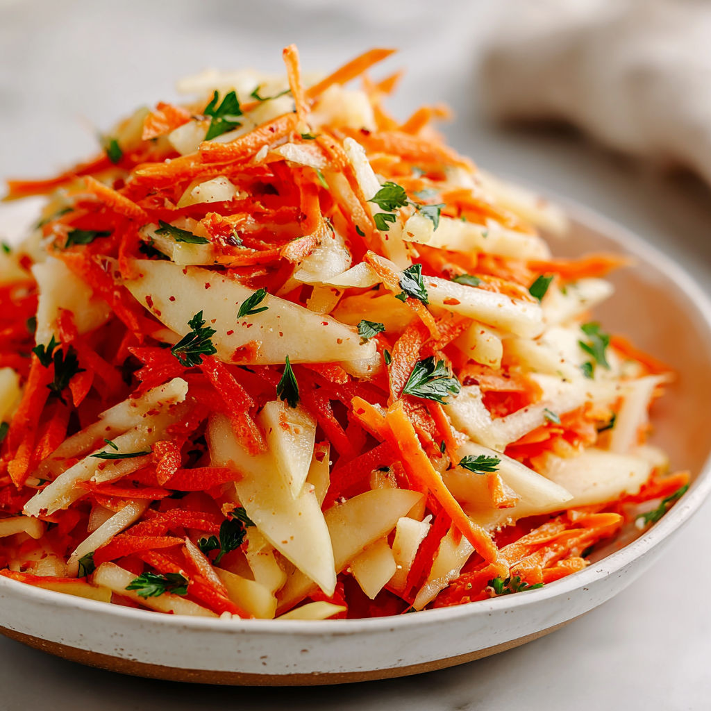 A vibrant vitamin-packed bowl of apple carrot salad.