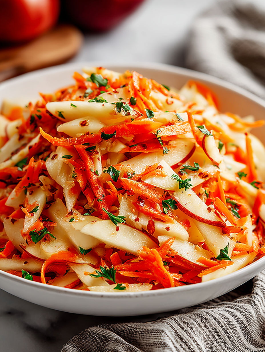 A bowl of carrots and apples.