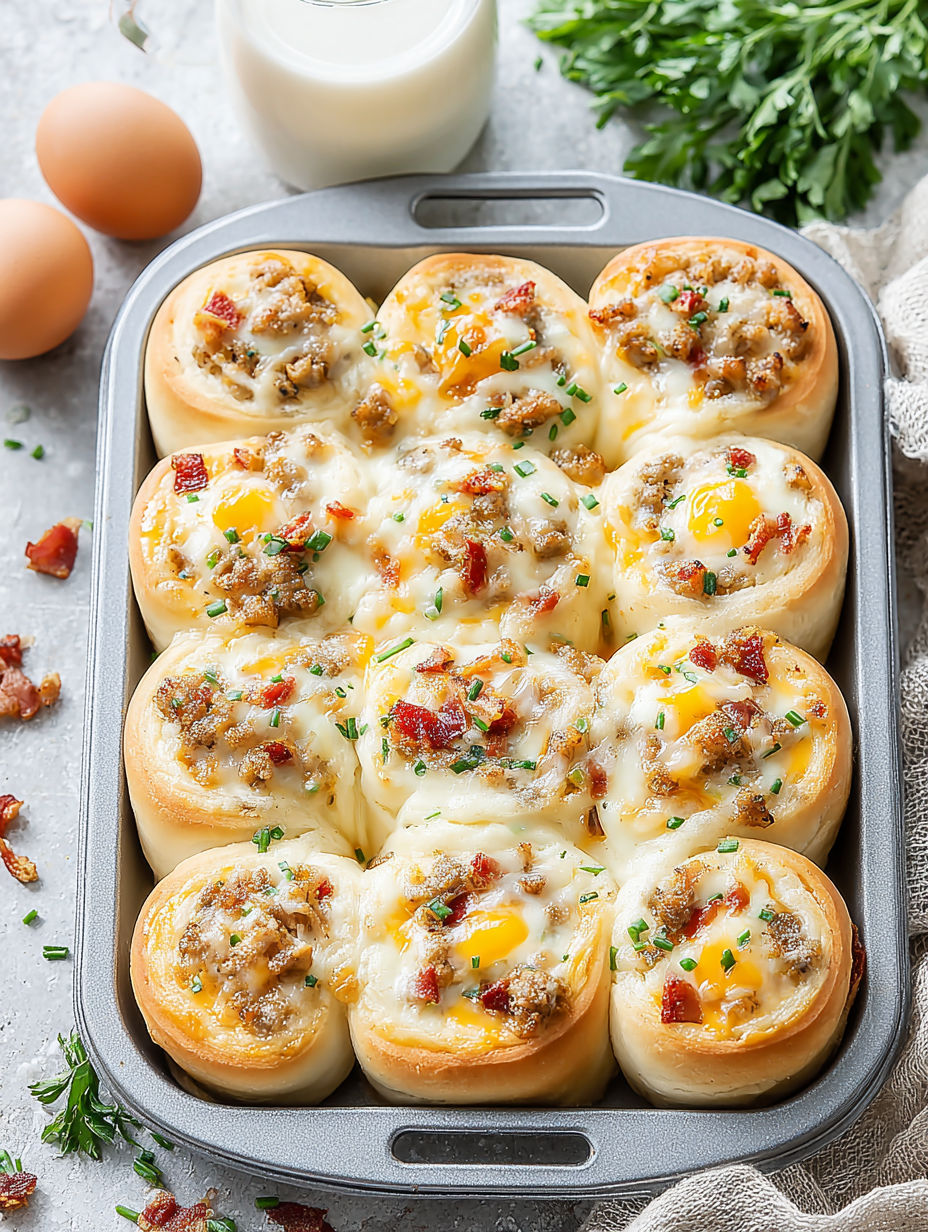 French onion breakfast rolls in a pan.