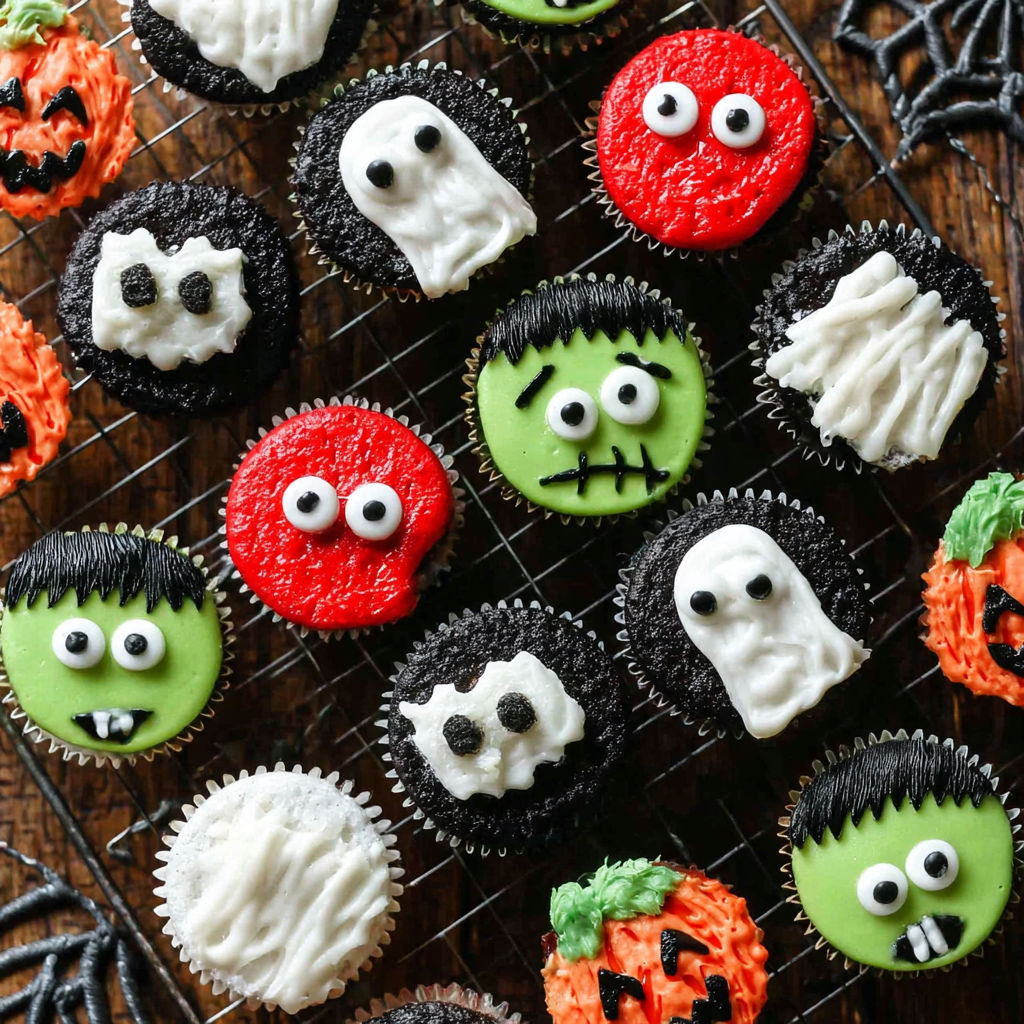 Halloween cupcakes with creepy-cute designs.