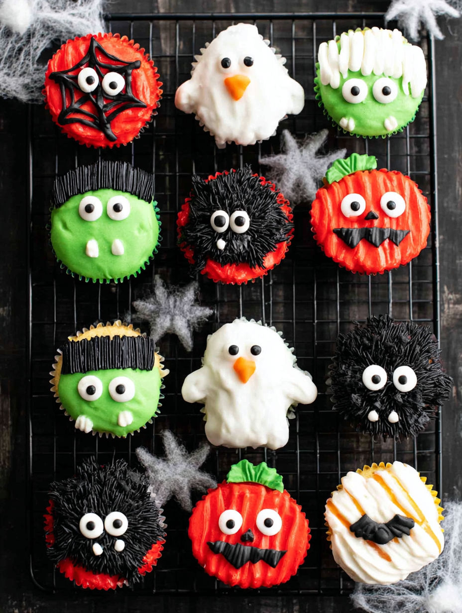 Halloween cupcakes with creepy-cute designs.