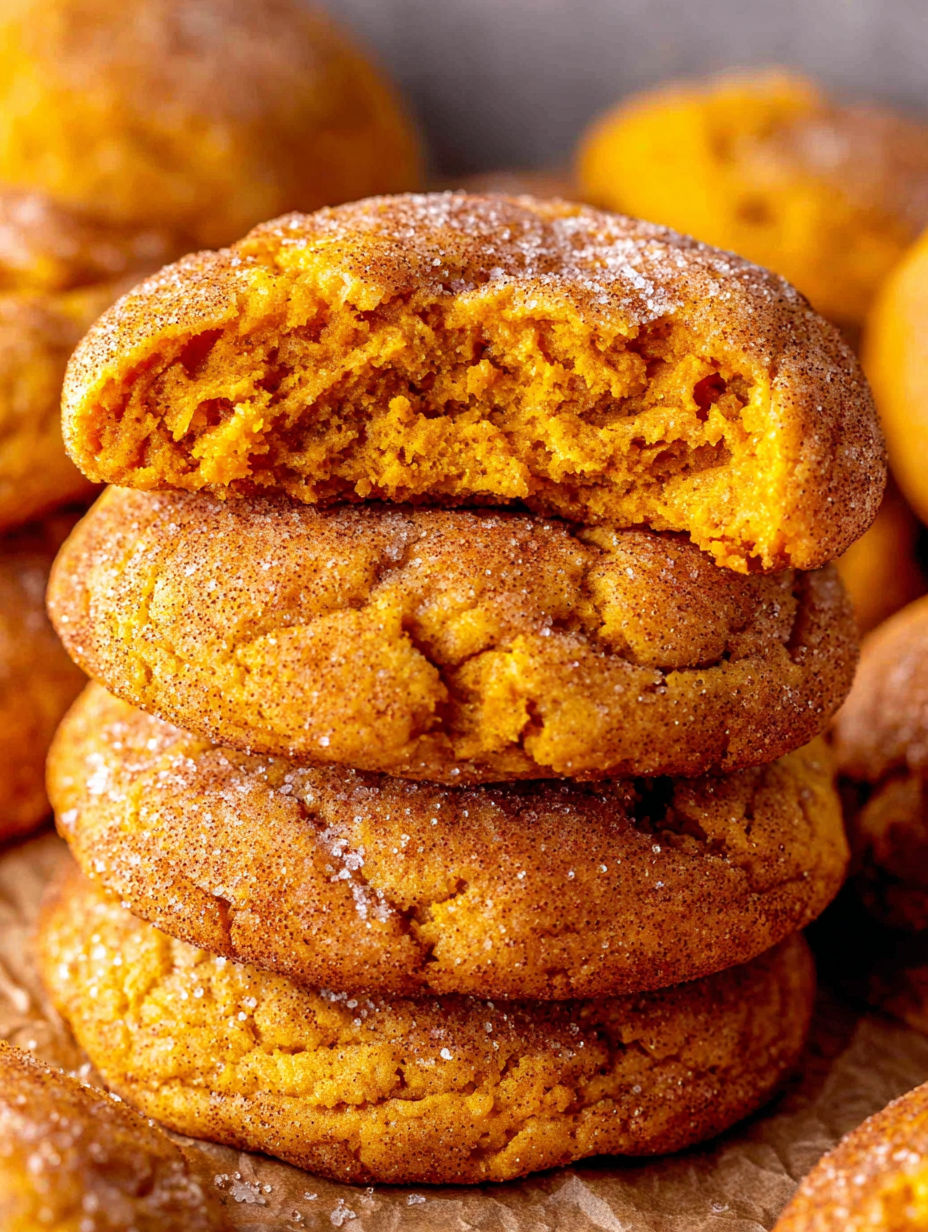 A stack of pumpkin snickerdoodle cookies.