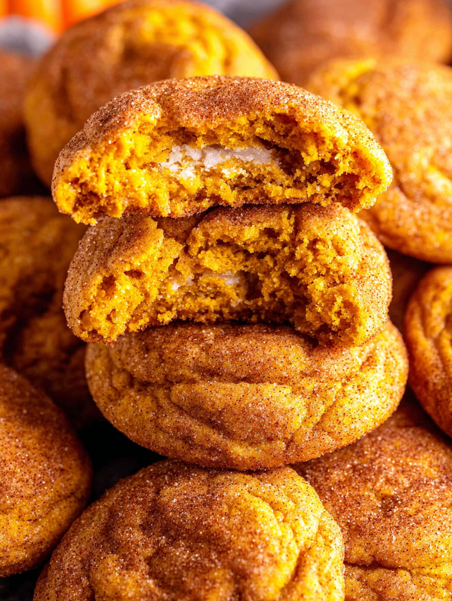 A pumpkin snickerdoodle cookie with a bite taken out of it.
