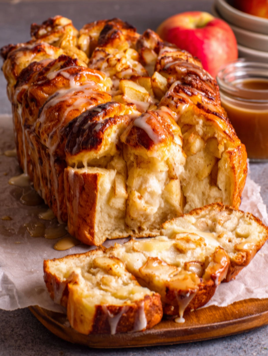 A slice of apple pie pull apart bread.