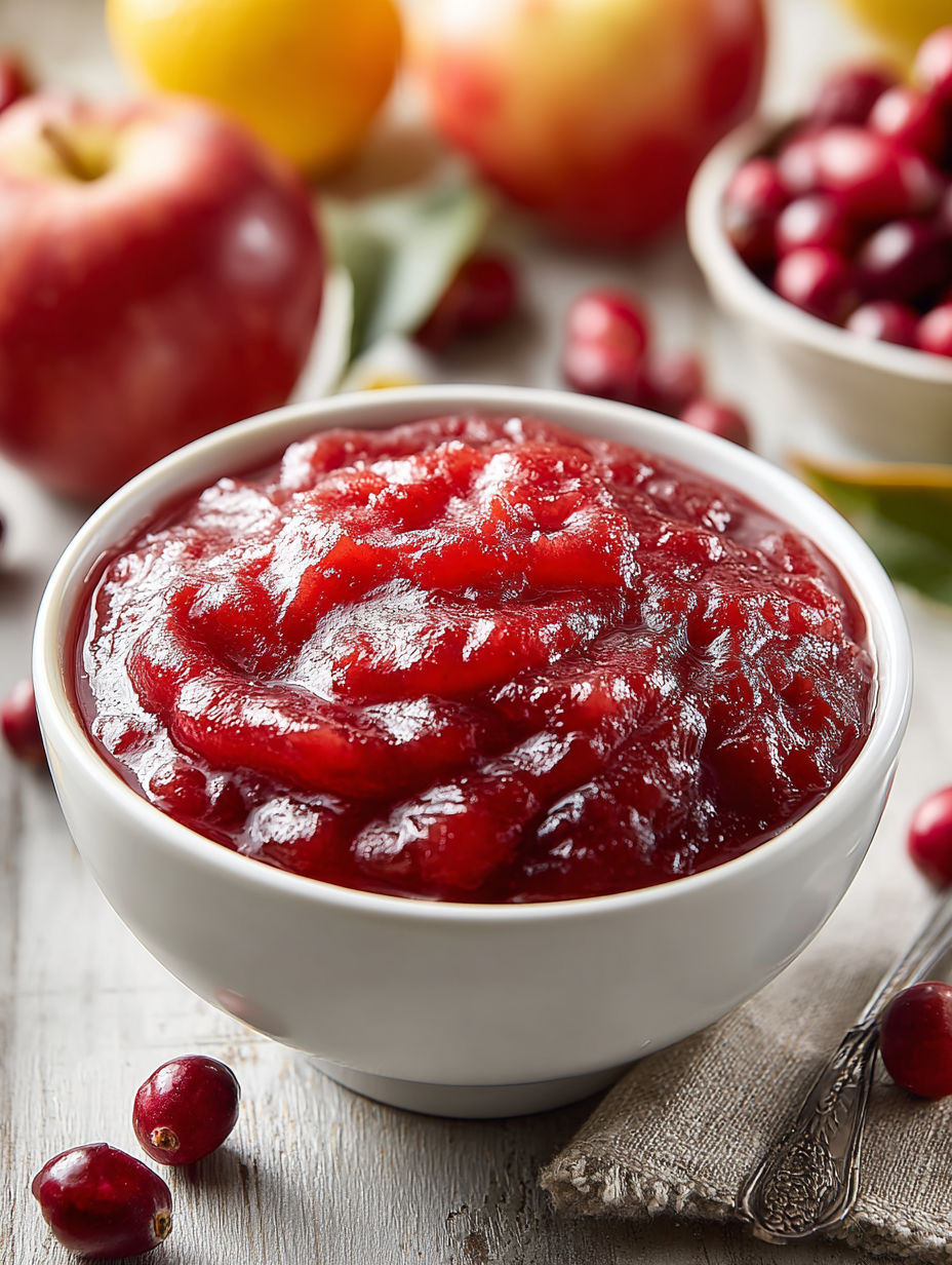 A bowl of red cranberry sauce.