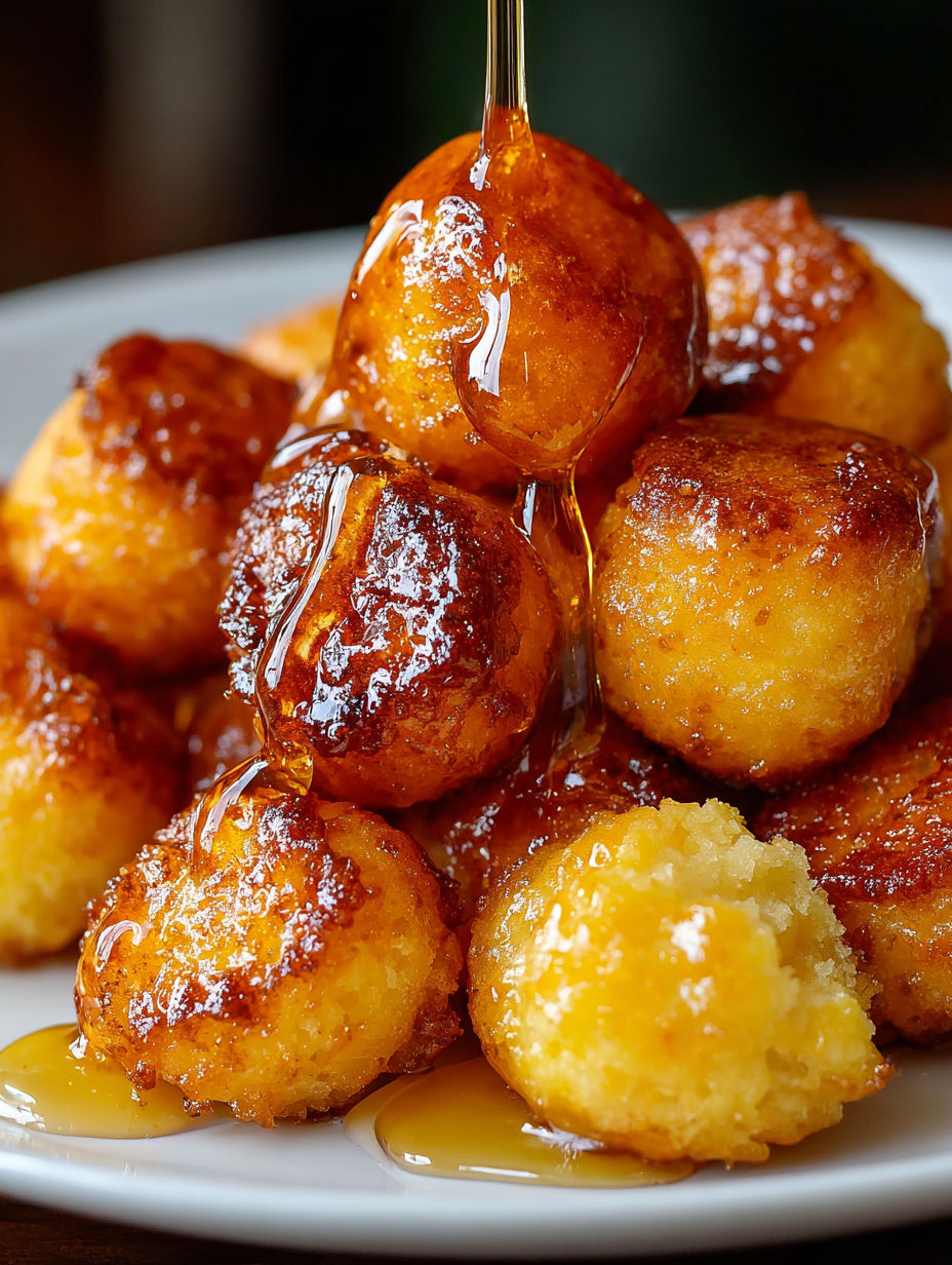 A plate of food with a syrup drizzle.