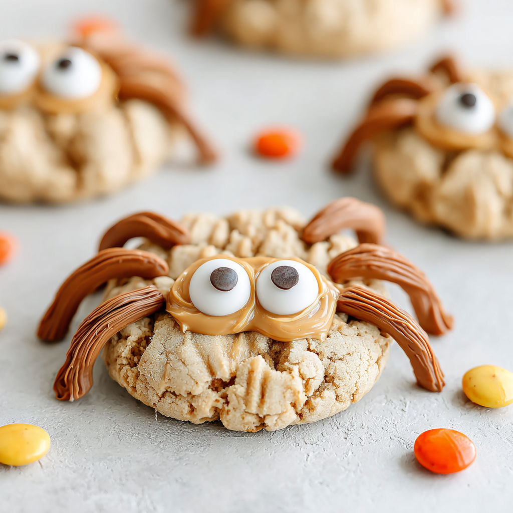 A cookie with a peanut butter spider on top.