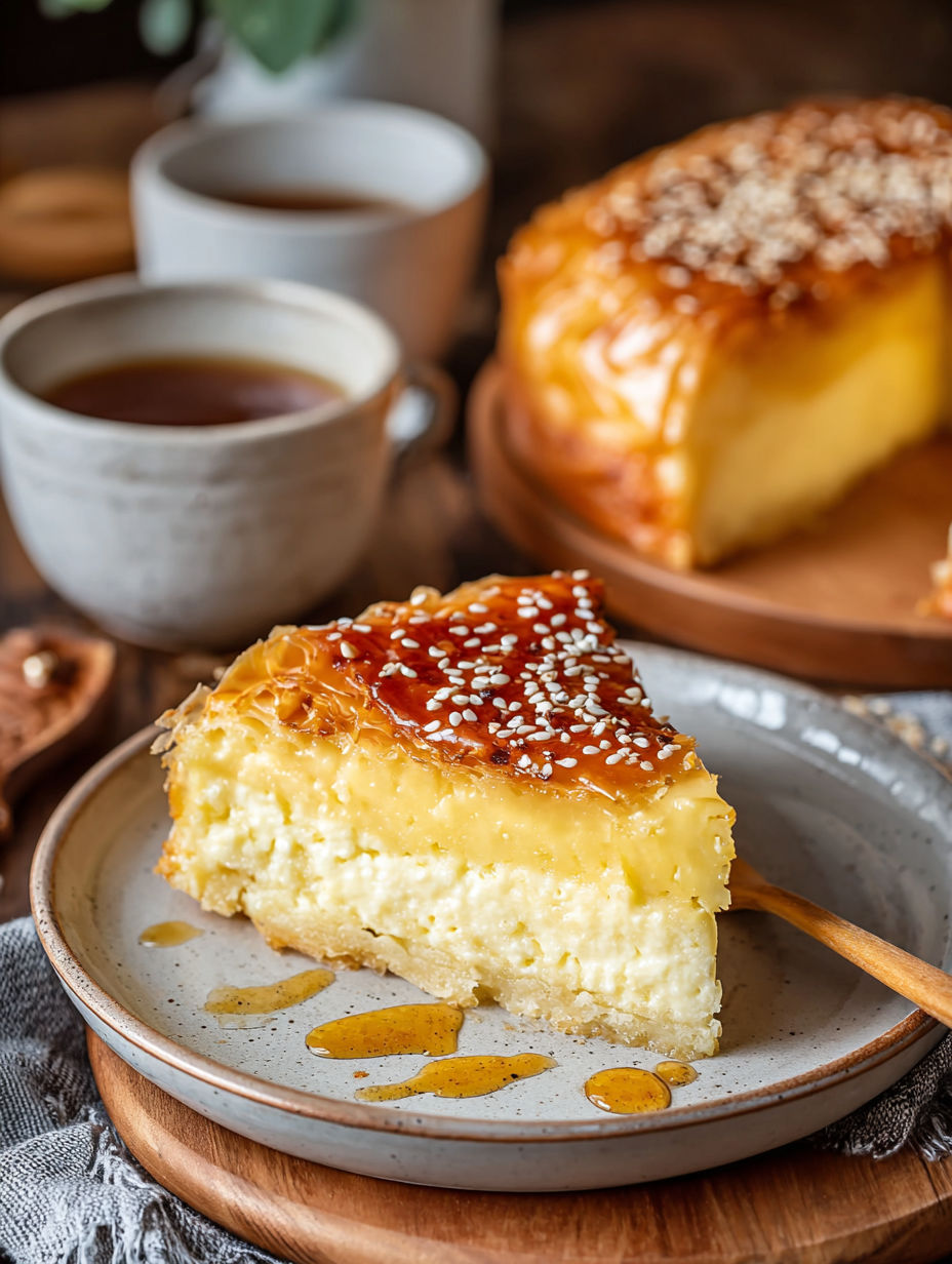 A slice of cake with a wooden spoon in it.
