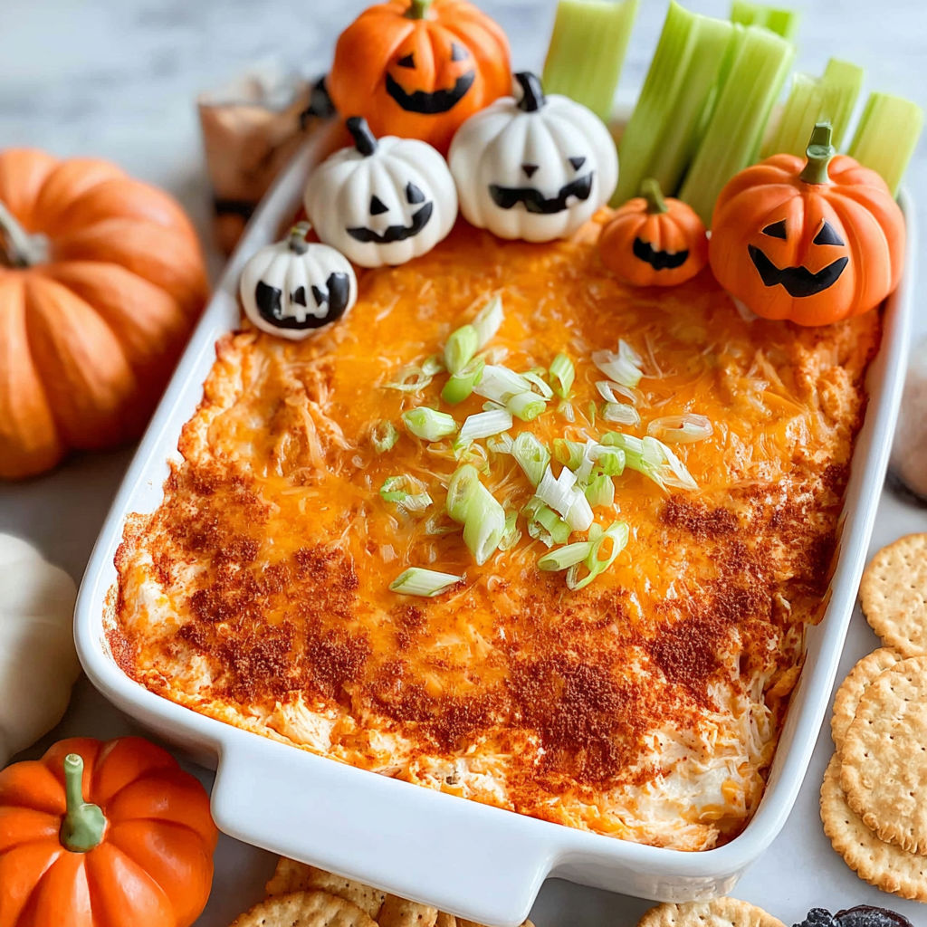 A white bowl filled with a cheesy dip and pumpkin seeds.