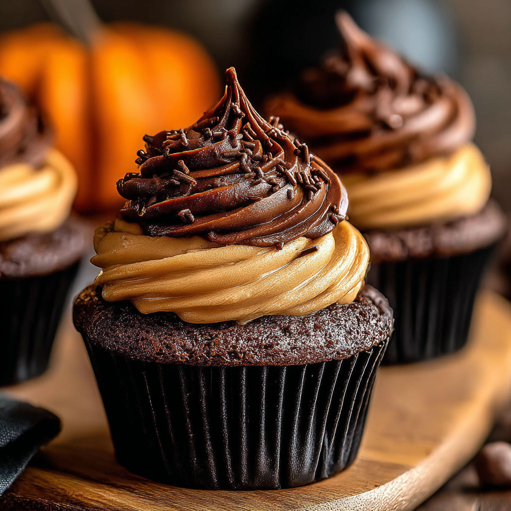 Chocolate Pumpkin Cupcakes.