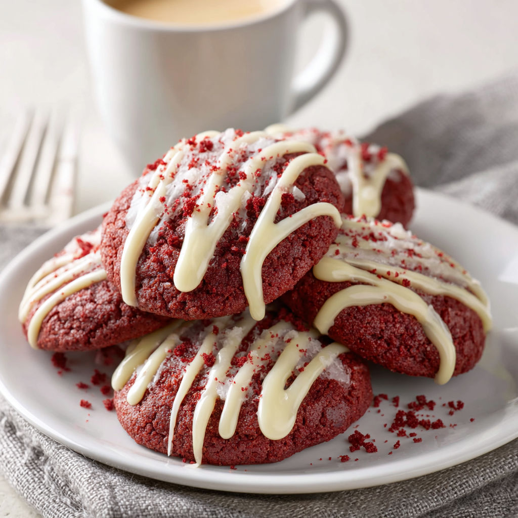 Red cookies with cream cheese glaze.