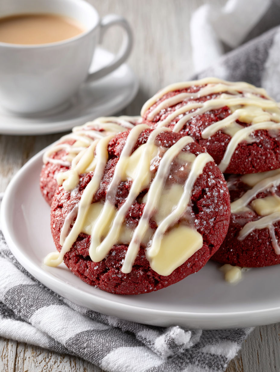 Red cookies with cream cheese glaze.