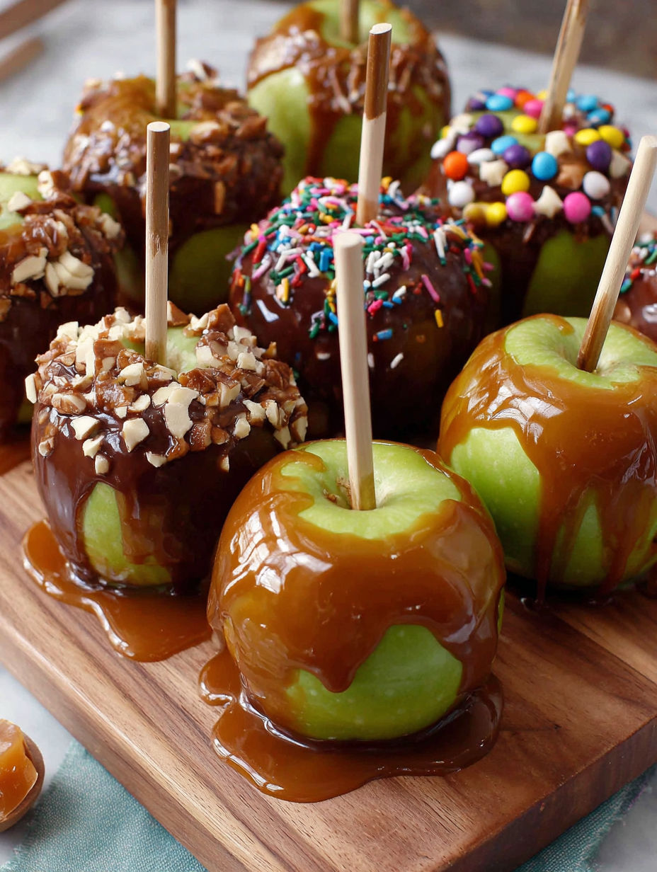 A plate of apples with caramel drizzled on them.