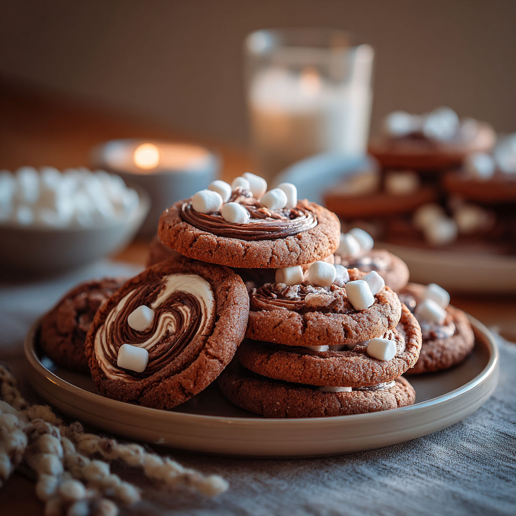 A stack of chocolate marshmallow cookies.