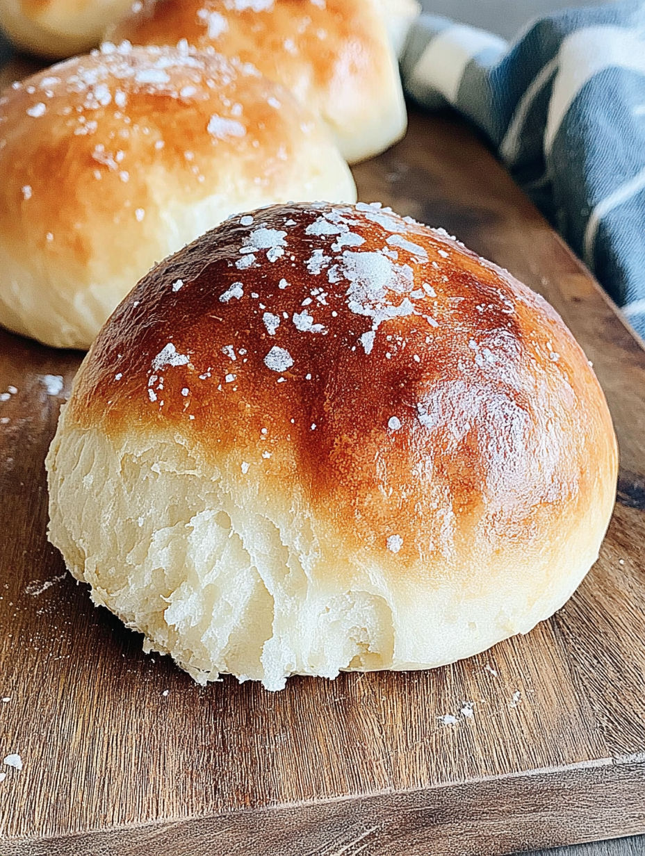 Two buns on a table.