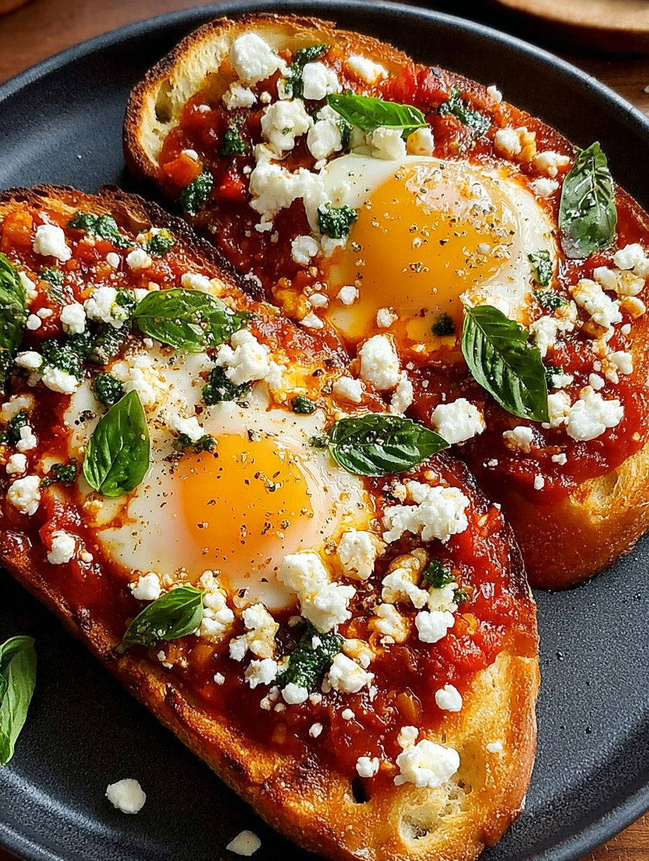 Toast with feta cheese and eggs.