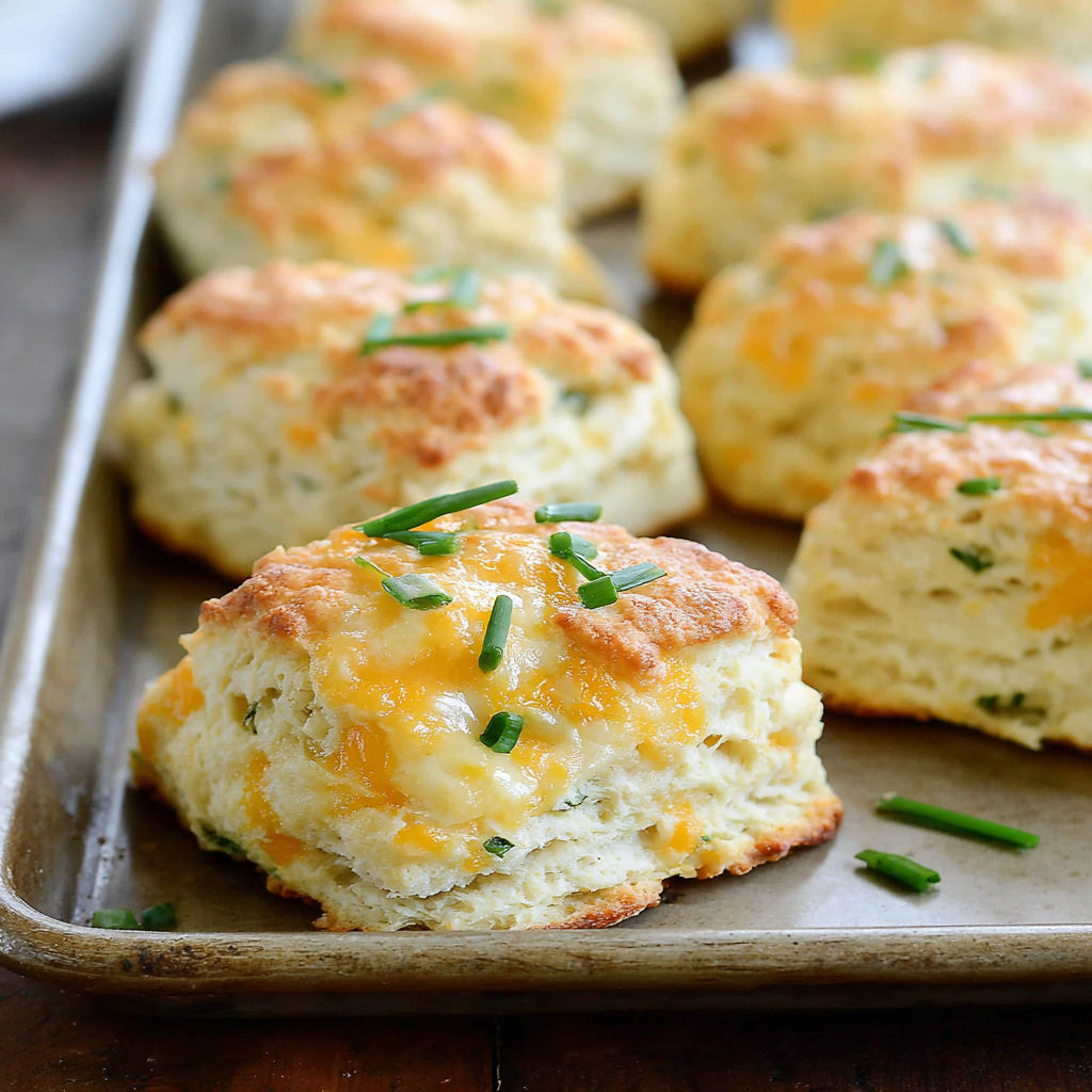 A tray of cheesy chive scones.