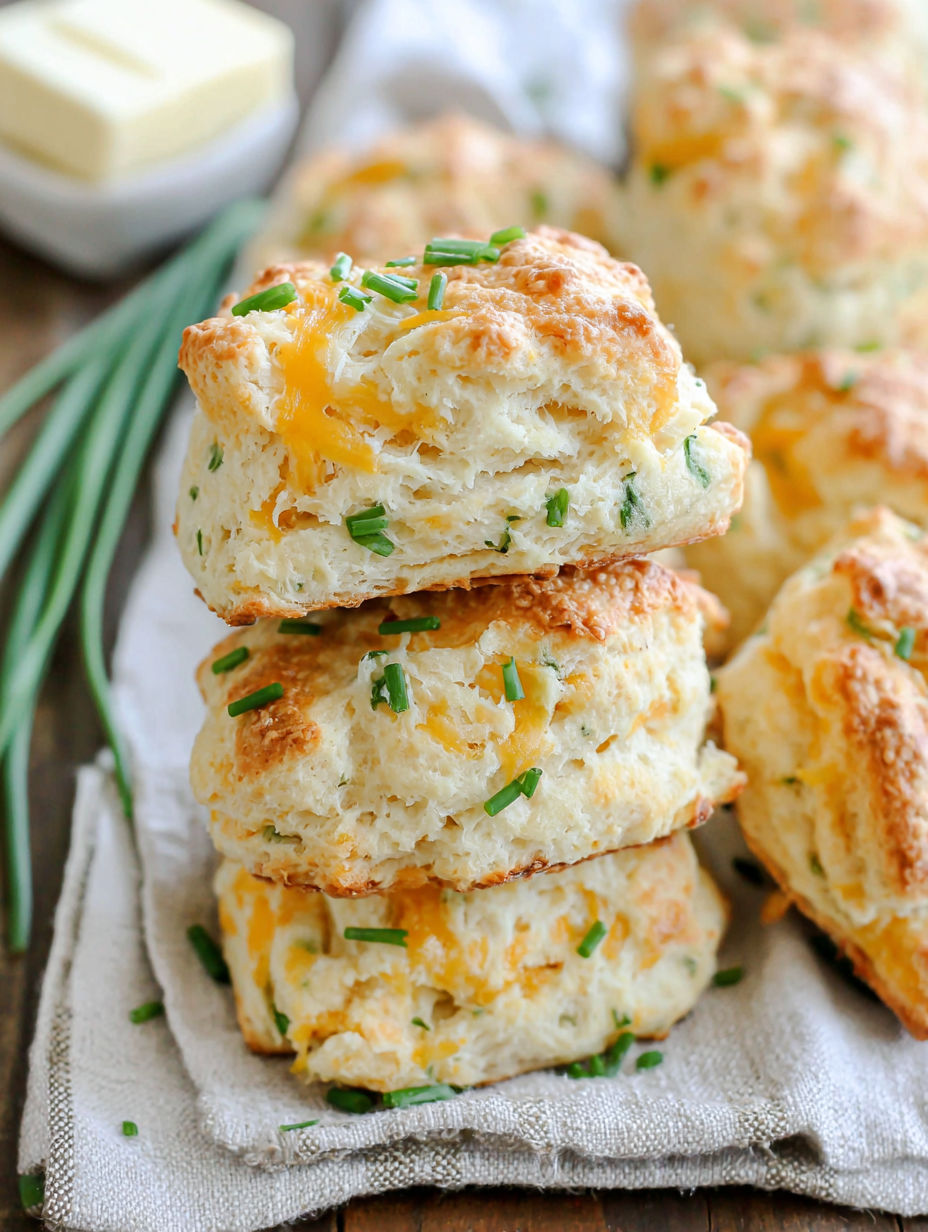 A stack of cheesy chive scones.