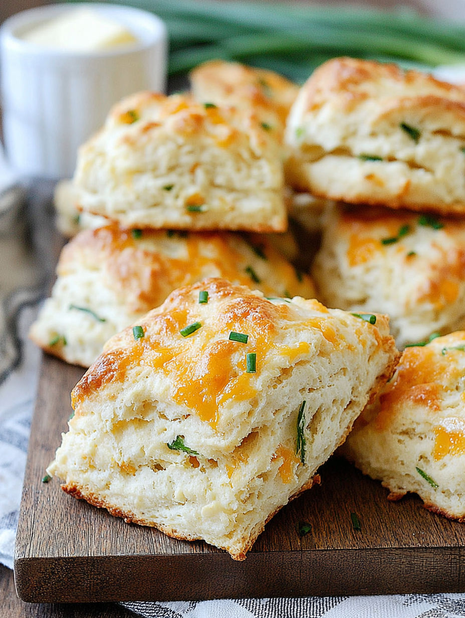 A stack of cheesy chive scones.