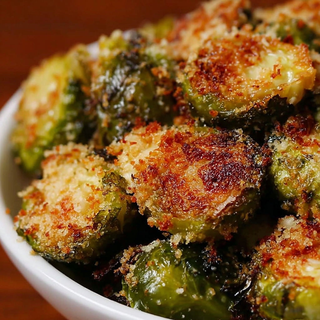 A bowl of roasted Brussels sprouts.