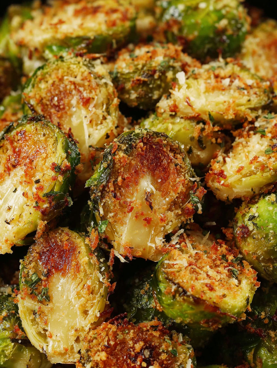 A close up of roasted Brussels sprouts.