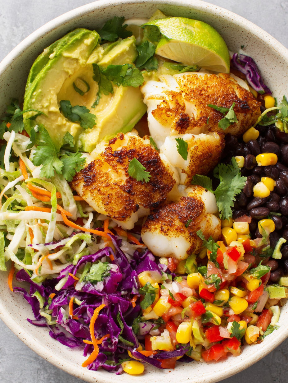 A bowl of food with a variety of ingredients.