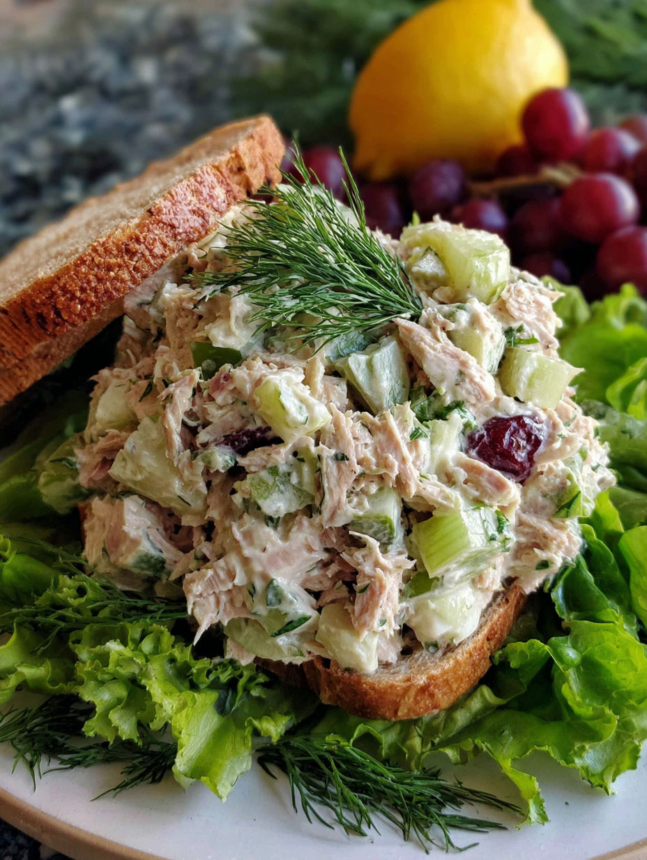 A sandwich with tuna salad and lettuce on a bun.