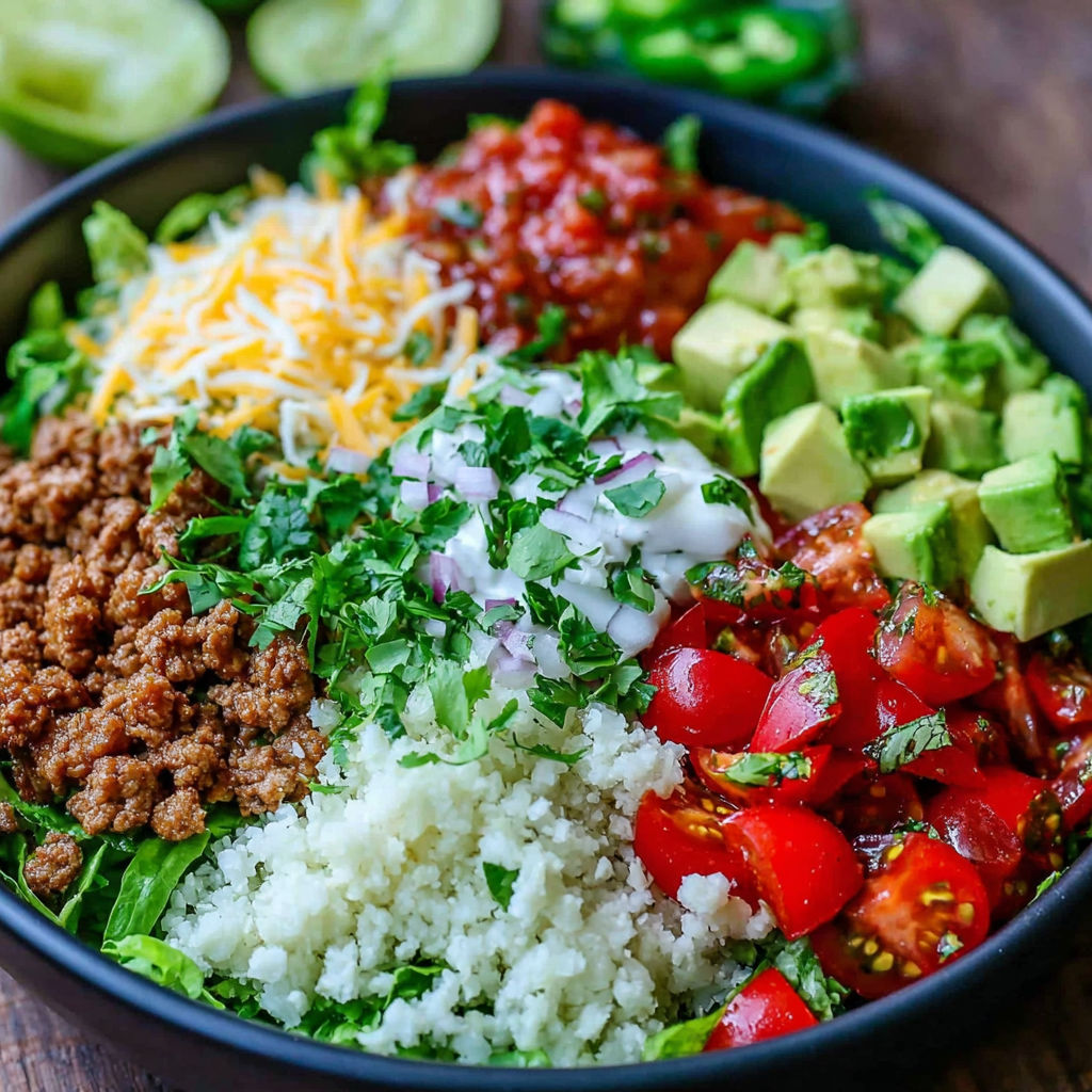A bowl of food with rice, tomatoes, lettuce, and cheese.